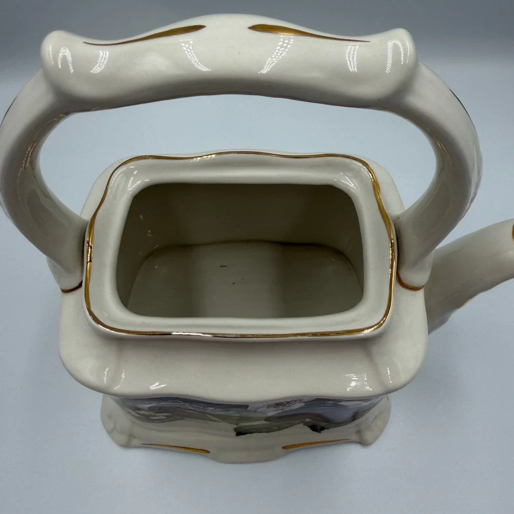 VTG Crown Dorset Staffordshire England Plum Floral Rectangular Teapot Gold Trim